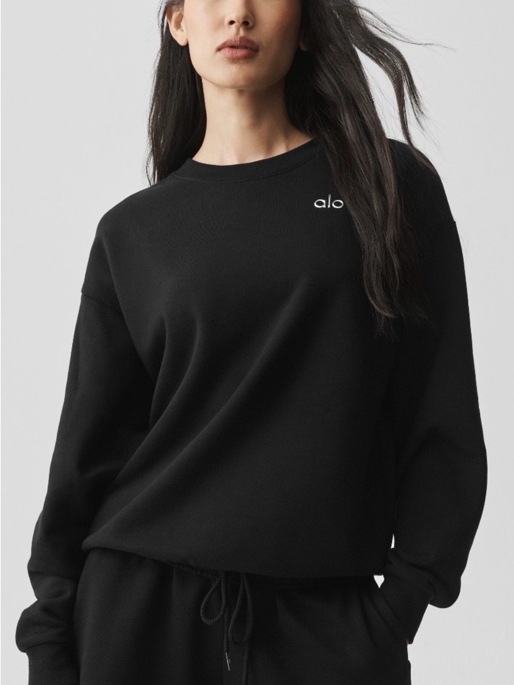 ALO Yoga Black Logo Crewneck Sweatshirt S